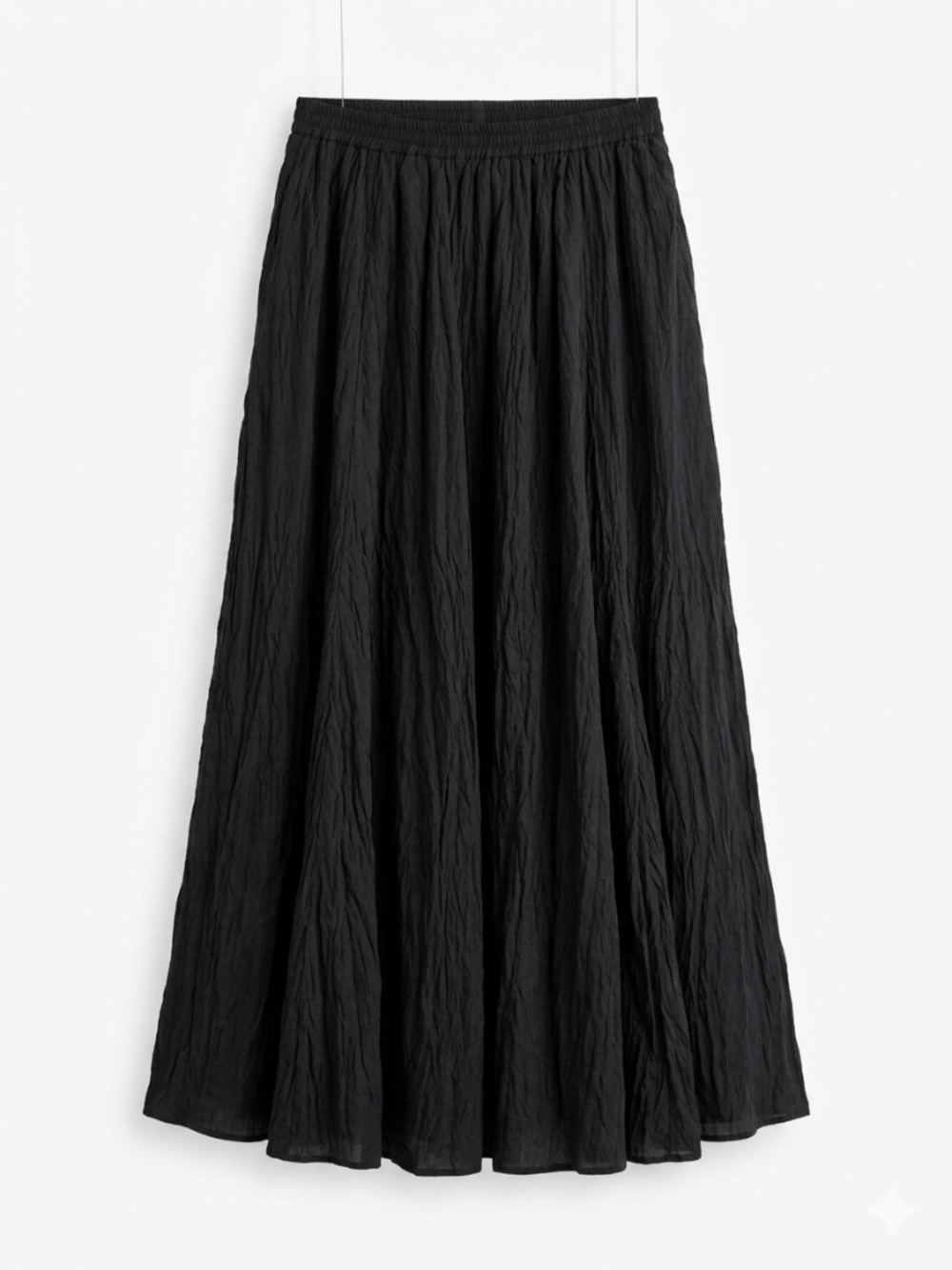 100% Silk Black Maxi Crinkle Broomstick Skirt - Vintage 90's/early 2000's -M